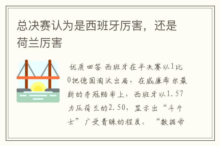 总决赛认为是西班牙厉害,还是荷兰厉害