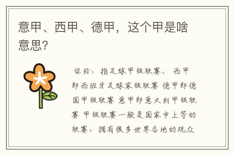 意甲、西甲、德甲,这个甲是啥意思?