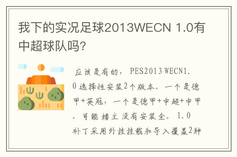 我下的实况足球2013WECN 1.0有中超球队吗?