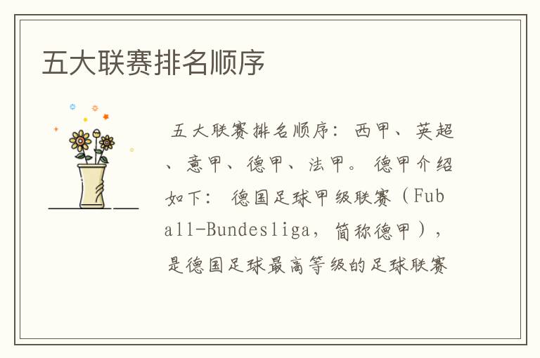 五大联赛排名顺序