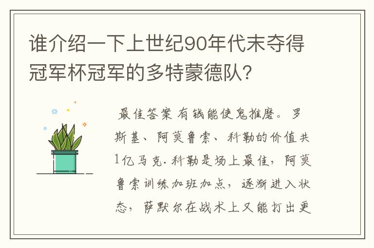 谁介绍一下上世纪90年代末夺得冠军杯冠军的多特蒙德队?