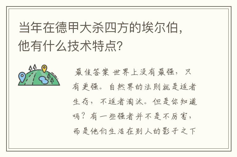 当年在德甲大杀四方的埃尔伯,他有什么技术特点?