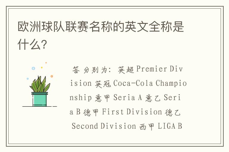 欧洲球队联赛名称的英文全称是什么?