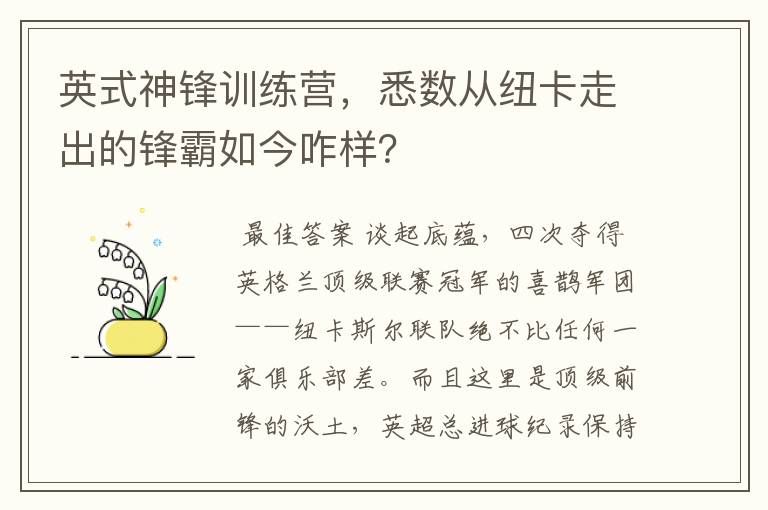 英式神锋训练营,悉数从纽卡走出的锋霸如今咋样?