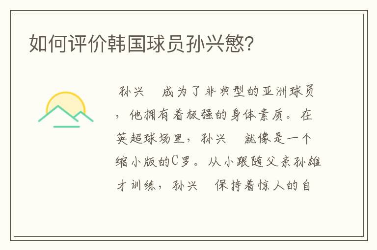 如何评价韩国球员孙兴慜?