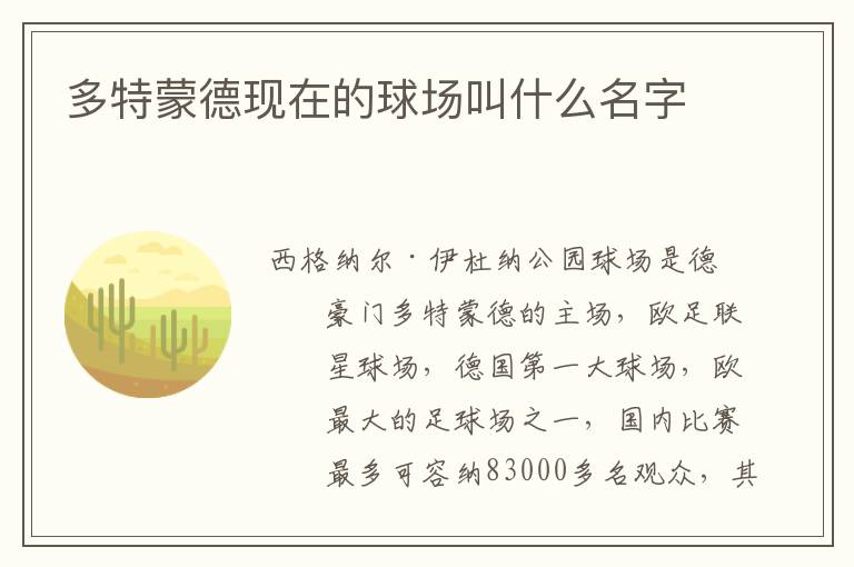 多特蒙德现在的球场叫什么名字