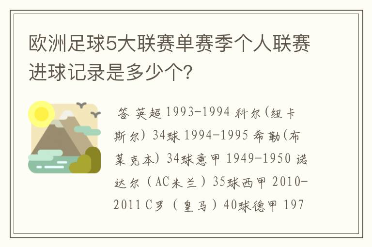 欧洲足球5大联赛单赛季个人联赛进球记录是多少个?