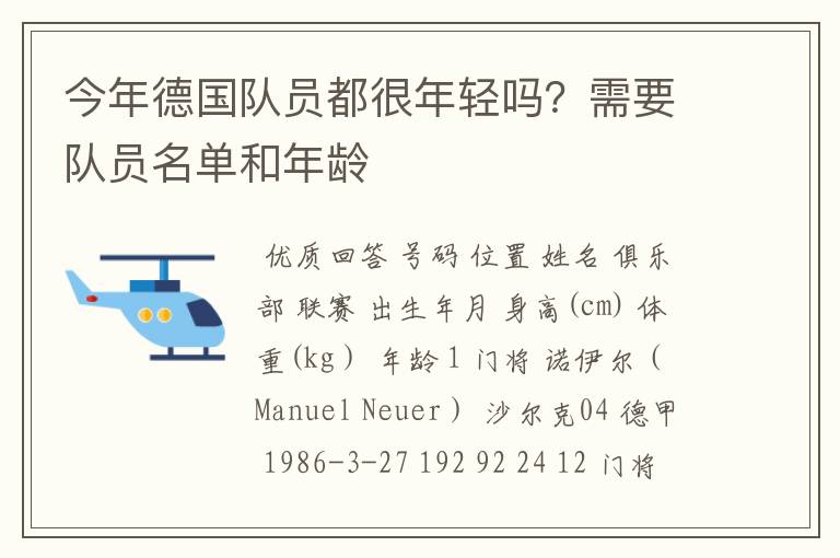 今年德国队员都很年轻吗?需要队员名单和年龄