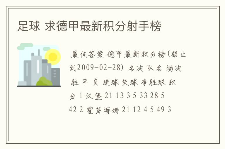 足球 求德甲最新积分射手榜