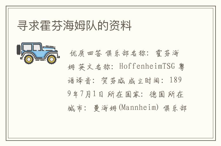 寻求霍芬海姆队的资料