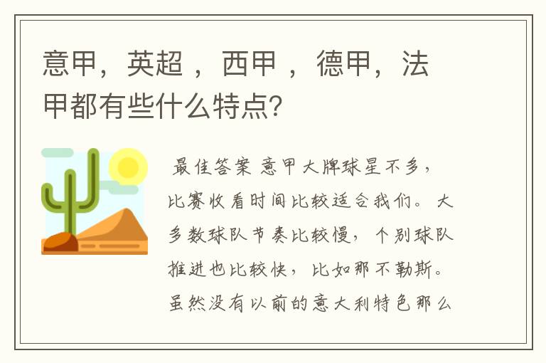 意甲,英超 ,西甲 ,德甲,法甲都有些什么特点?