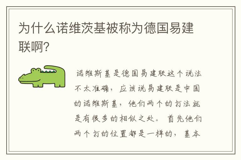 为什么诺维茨基被称为德国易建联啊?