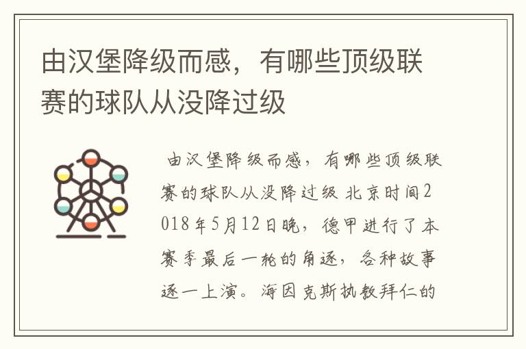 由汉堡降级而感,有哪些顶级联赛的球队从没降过级