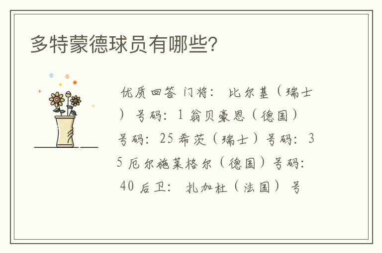 多特蒙德球员有哪些?