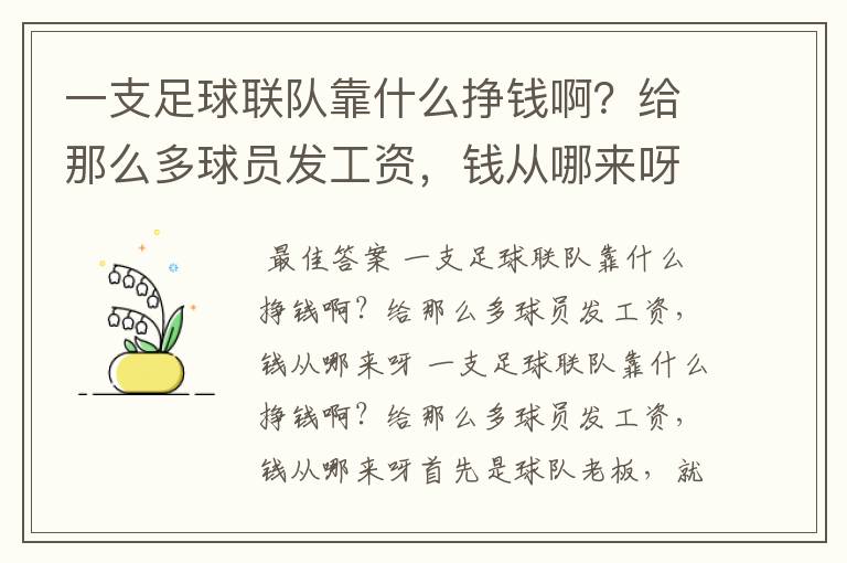 一支足球联队靠什么挣钱啊?给那么多球员发工资,钱从哪来呀