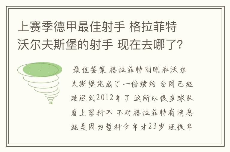 上赛季德甲最佳射手 格拉菲特 沃尔夫斯堡的射手 现在去哪了?