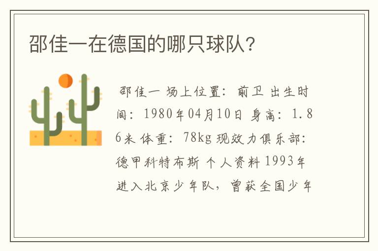 邵佳一在德国的哪只球队?