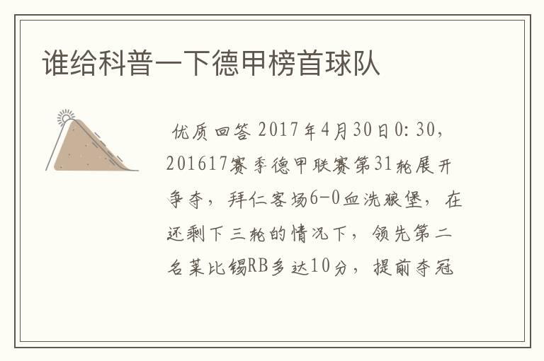 谁给科普一下德甲榜首球队