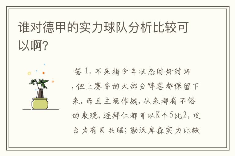 谁对德甲的实力球队分析比较可以啊?