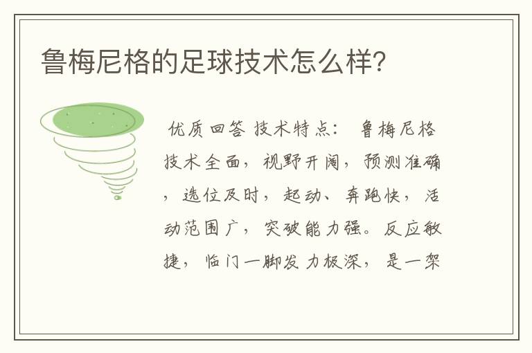 鲁梅尼格的足球技术怎么样?