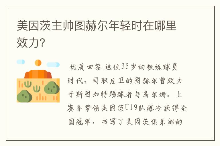 美因茨主帅图赫尔年轻时在哪里效力?