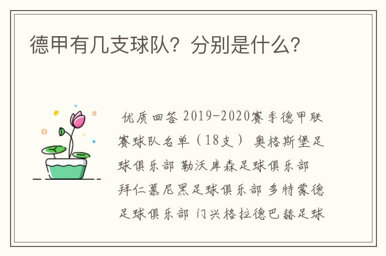 德甲有几支球队?分别是什么?