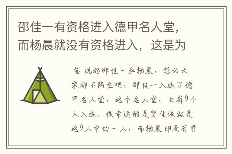邵佳一有资格进入德甲名人堂,而杨晨就没有资格进入,这是为何?