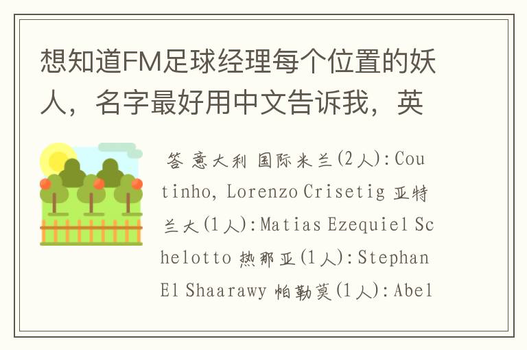 想知道FM足球经理每个位置的妖人,名字最好用中文告诉我,英文也行