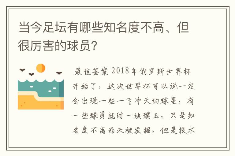 当今足坛有哪些知名度不高、但很厉害的球员?