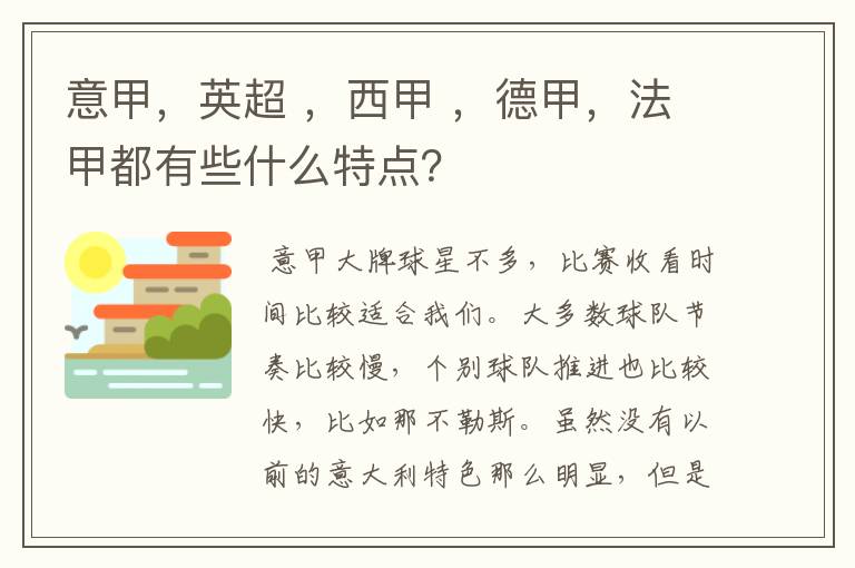 意甲,英超 ,西甲 ,德甲,法甲都有些什么特点?
