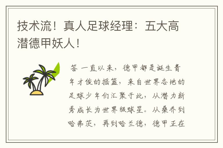 技术流!真人足球经理:五大高潜德甲妖人!