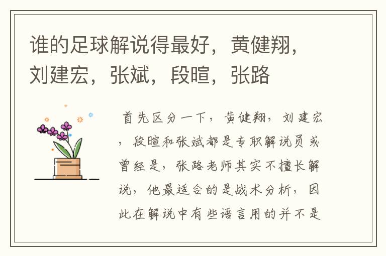 谁的足球解说得最好,黄健翔,刘建宏,张斌,段暄,张路