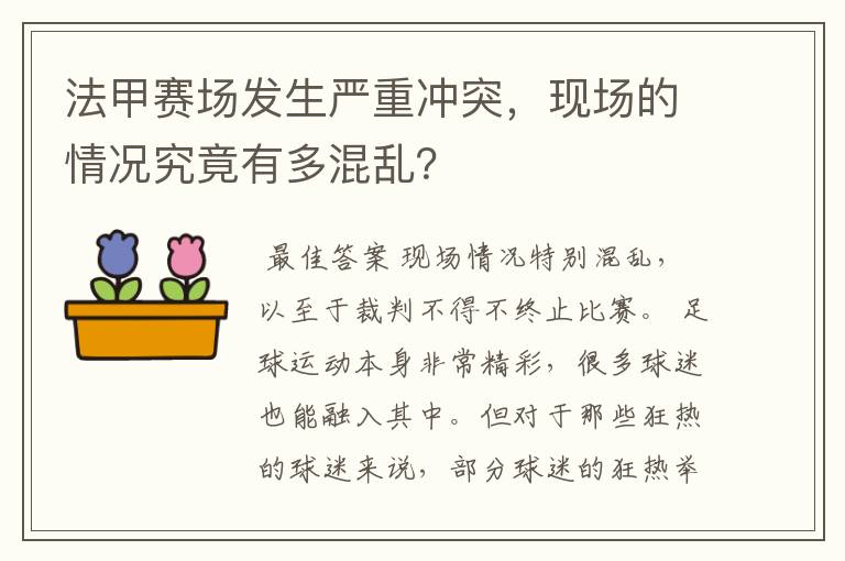 法甲赛场发生严重冲突,现场的情况究竟有多混乱?