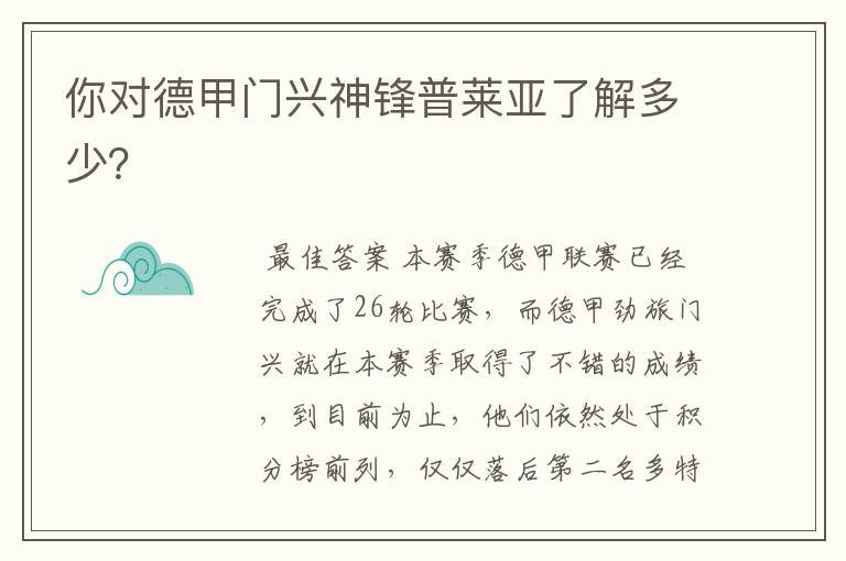 你对德甲门兴神锋普莱亚了解多少?