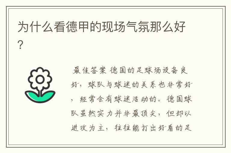 为什么看德甲的现场气氛那么好?