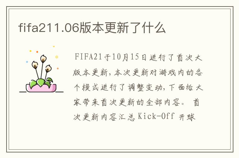 fifa211.06版本更新了什么