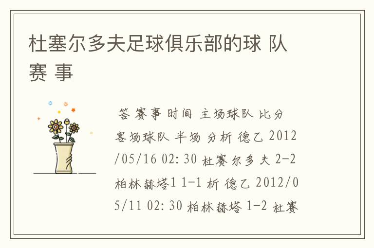 杜塞尔多夫足球俱乐部的球 队 赛 事