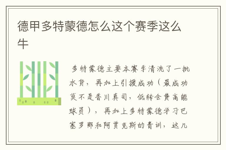 德甲多特蒙德怎么这个赛季这么牛