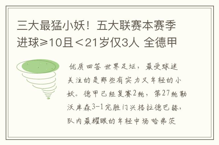 三大最猛小妖!五大联赛本赛季进球≥10且<21岁仅3人 全德甲制造
