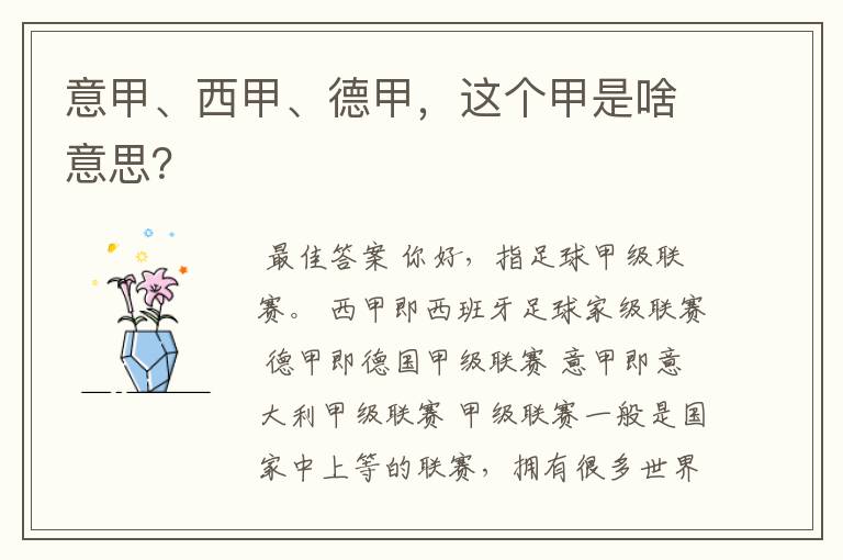 意甲、西甲、德甲，这个甲是啥意思？