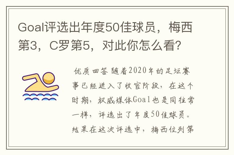 Goal评选出年度50佳球员,梅西第3,C罗第5,对此你怎么看?