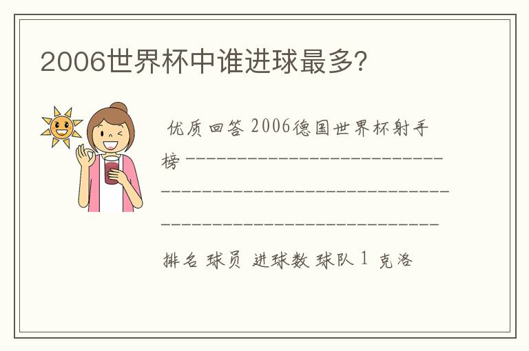 2006世界杯中谁进球最多?