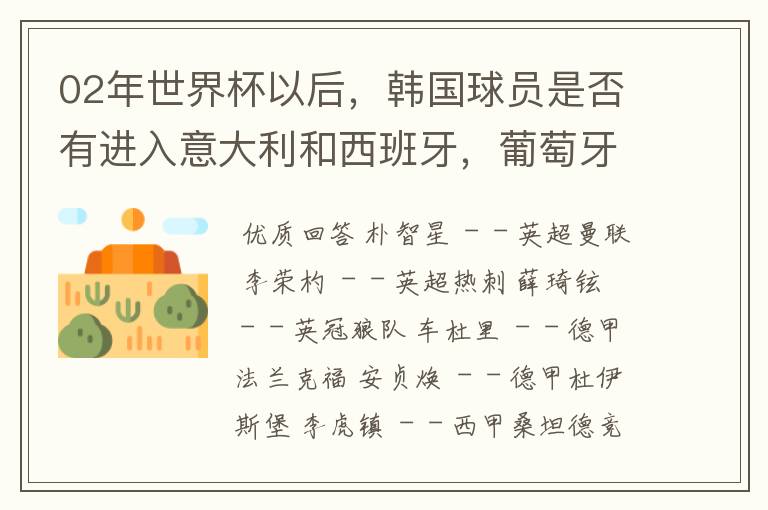 02年世界杯以后,韩国球员是否有进入意大利和西班牙,葡萄牙踢球的?