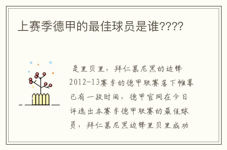 上赛季德甲的最佳球员是谁????