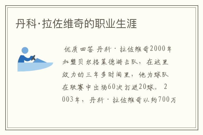 丹科·拉佐维奇的职业生涯