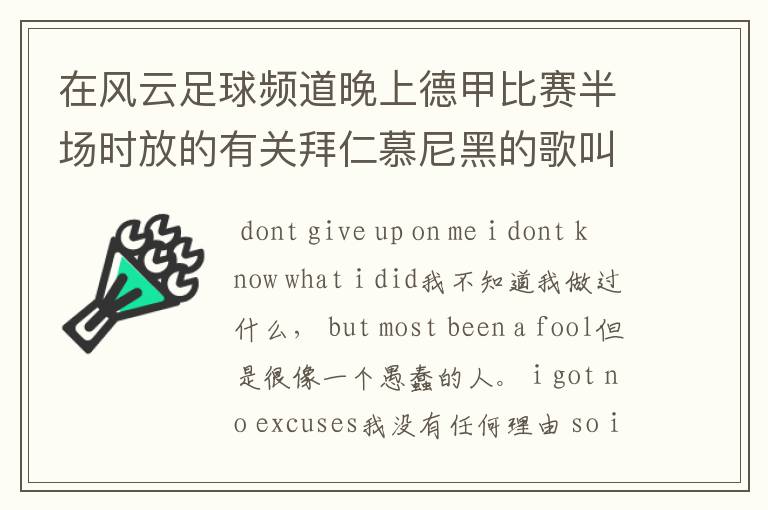 在风云足球频道晚上德甲比赛半场时放的有关拜仁慕尼黑的歌叫什么名字