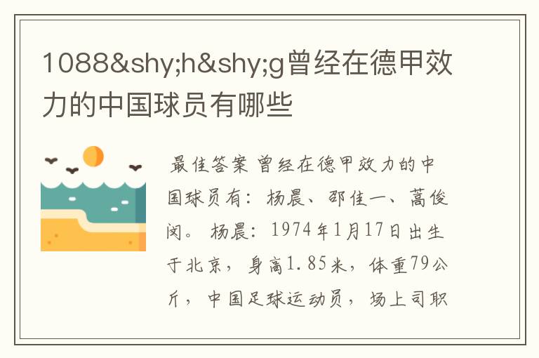 1088hg曾经在德甲效力的中国球员有哪些