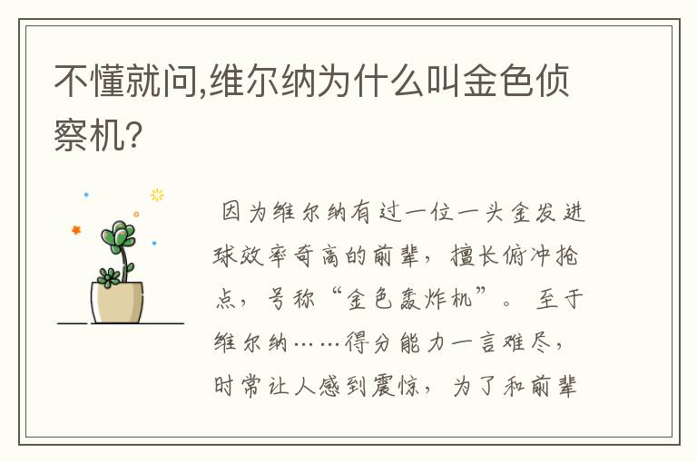 不懂就问,维尔纳为什么叫金色侦察机?
