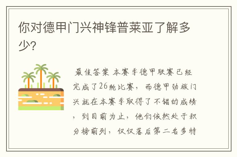 你对德甲门兴神锋普莱亚了解多少？