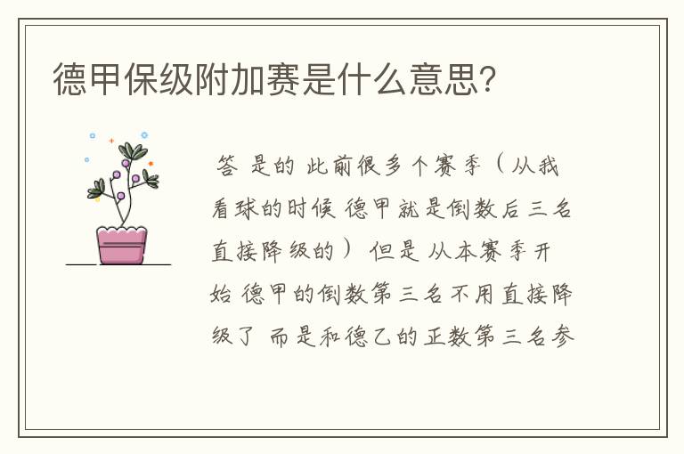 德甲保级附加赛是什么意思?